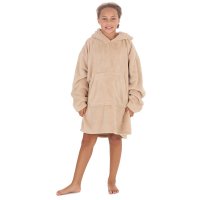 18C866: Kids Plush Oversized heavy Knit Hoodie- Toffee (One Size - 7-13 Years)